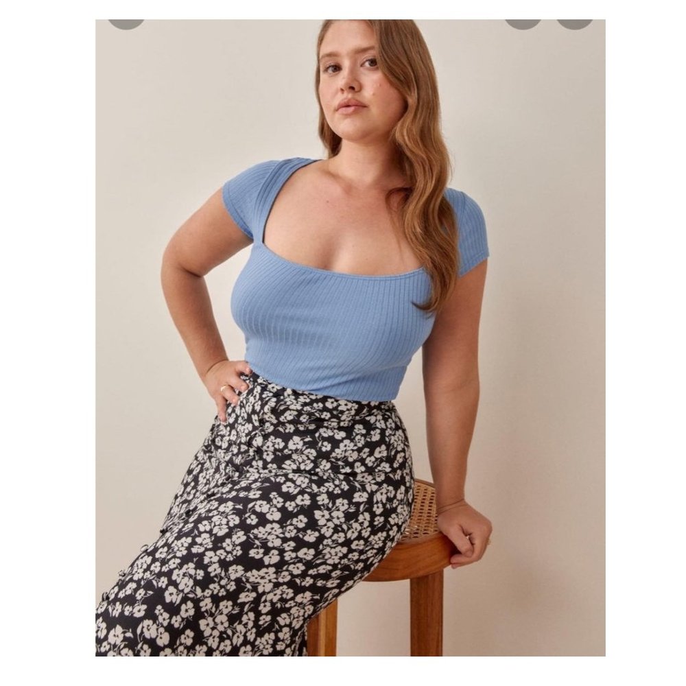 Reformation Bardot Top - Parisian Blue M